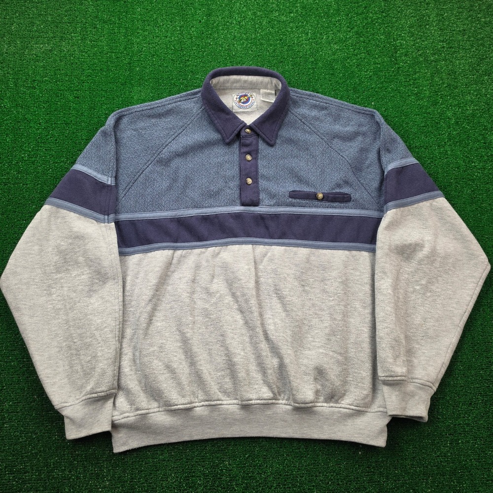 Vintage LD-Sport International Polo Sweatshirt Mens XL Blue Gray Golf Casual